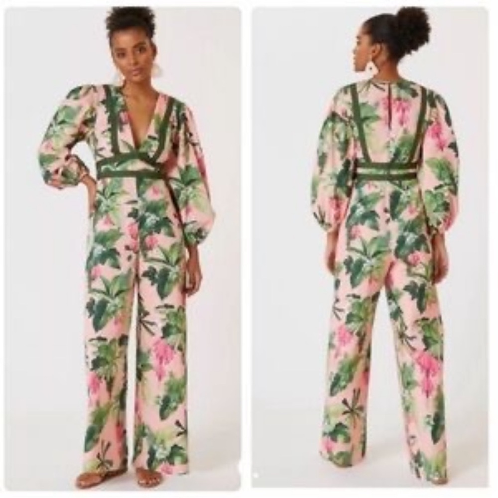FARM Rio x Anthropologie Tropical Floral Plunge Jumpsuit